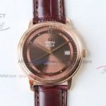 Perfect Replica Swiss Omega De Ville Brown Dial Brown Leather Strap Automatic Watch